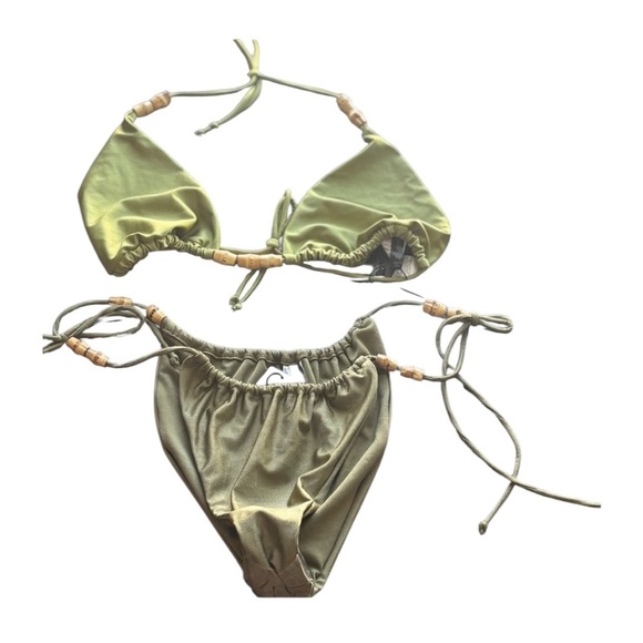 Womens PrettyLittleThing Olive Green Beaded Bikini Set Size 8 - Picture 1 of 6